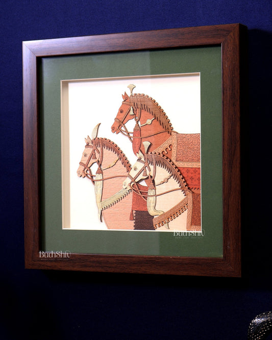 Three Horses | 3D Wooden Wall Hanging Frame with Glass - Budhshiv.com