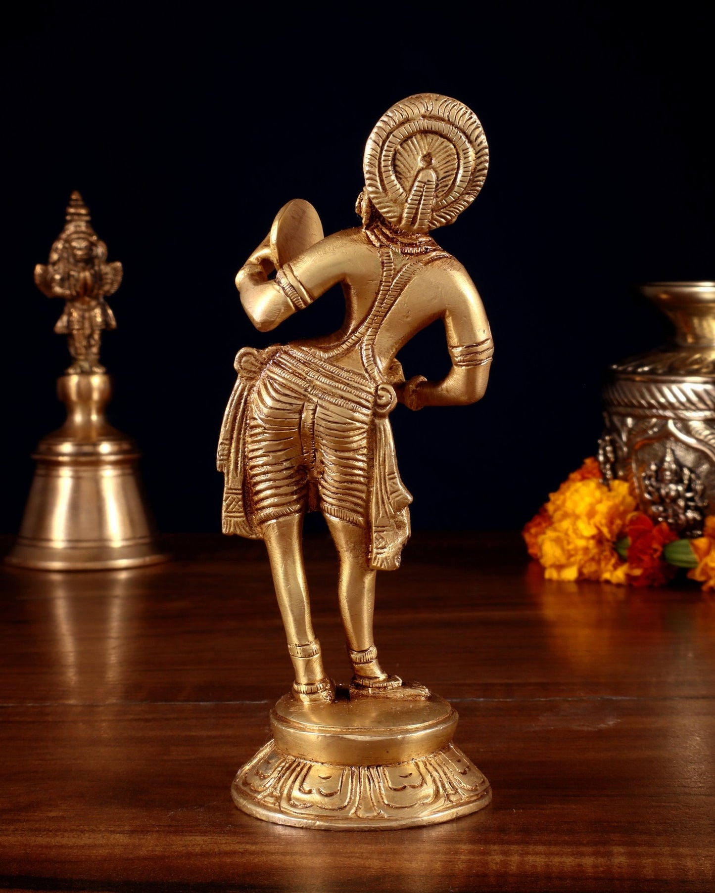 Traditional Brass Apsara with Mirror Showpiece – 6.4” - Budhshiv.com