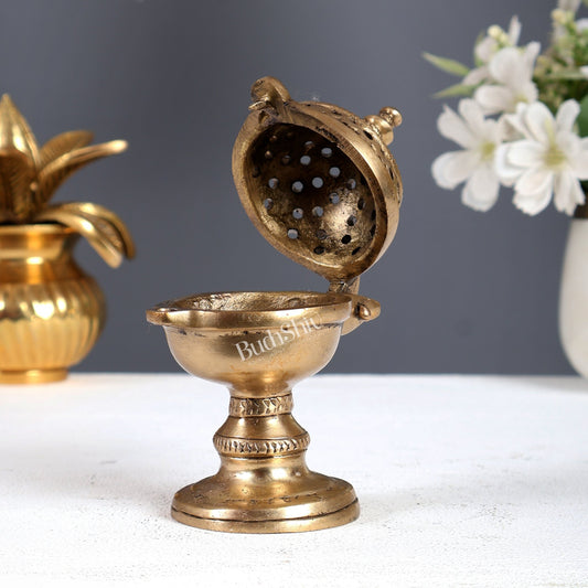 Traditional Brass Round Dhoop Burner – Heritage Design Incense Burner (4.2 Inches) - Budhshiv.com
