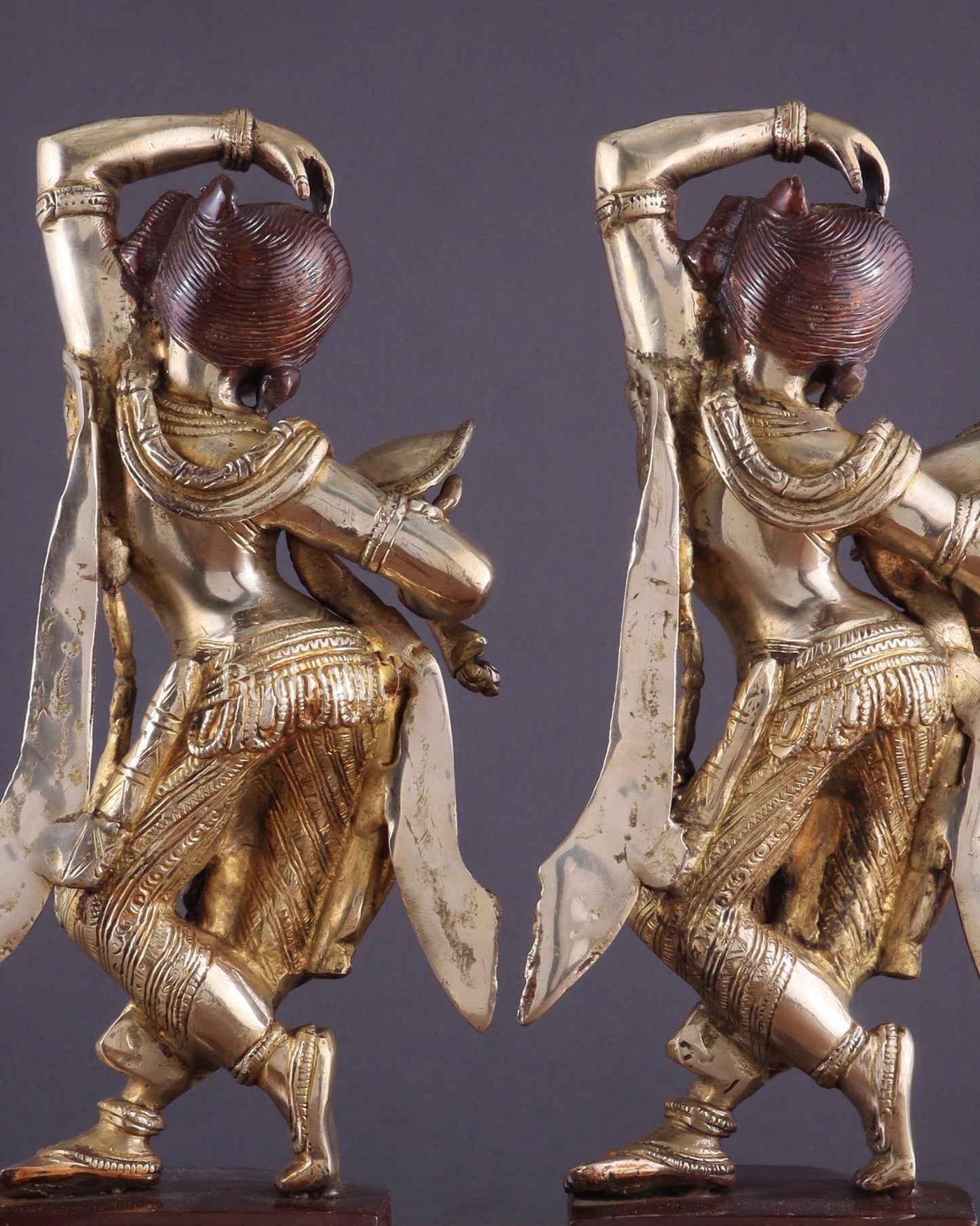 Unique Brass Apsara Applying Sindoor – Double Chola Tone (Pair) 14" - Budhshiv.com