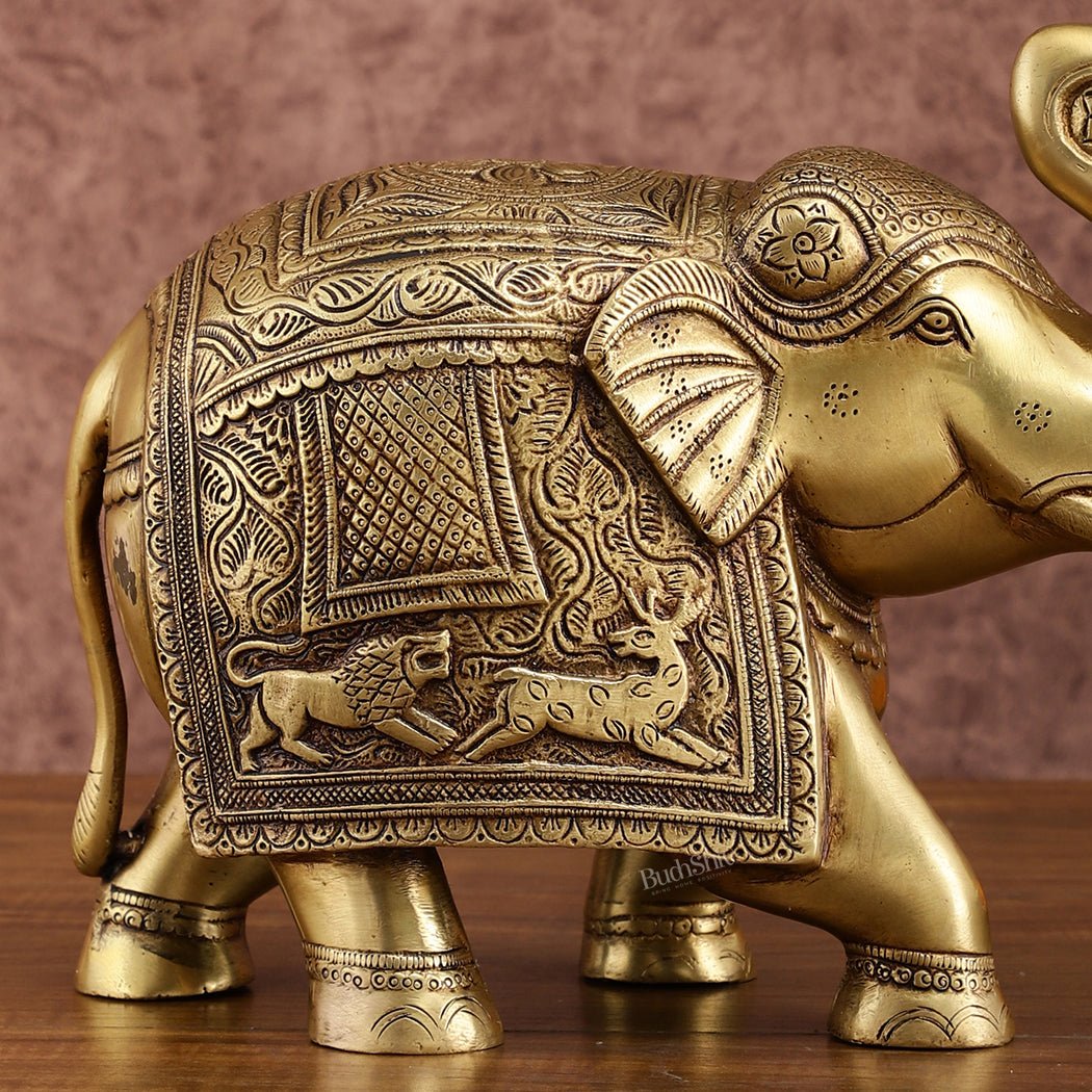 Unique Brass Elephant Statue | 11 inch wide - Budhshiv.com