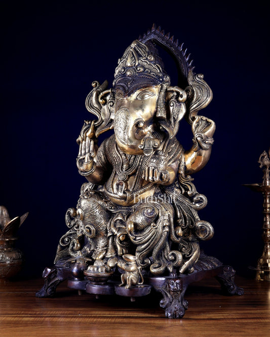 Unique Brass Ganesha Idol – Dual Tone Finish 18 inch - Budhshiv.com