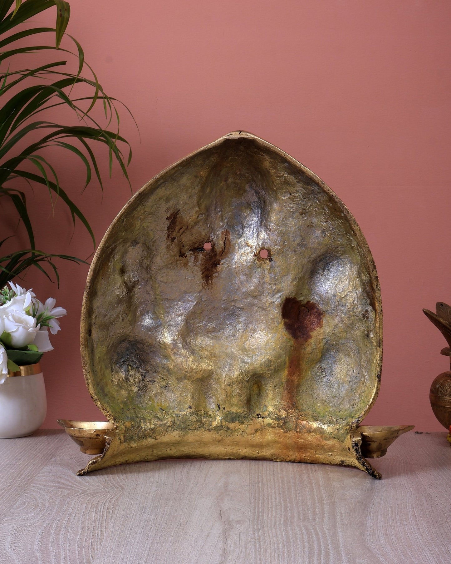 Unique Brass Ganesha Wall Hanging with Diyas | Wall & Table Decor Idol (13.5 Inch) - Budhshiv.com