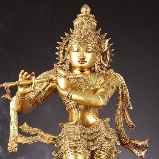 Unique Brass Krishna Statue - 26" - Budhshiv.com