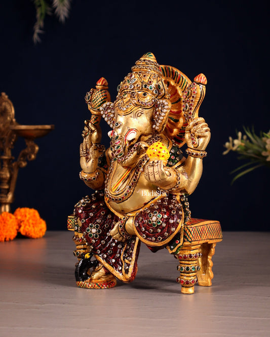 Unique Brass Lord Ganesha Decorated with Laakh Meenakari 8.5" - Budhshiv.com