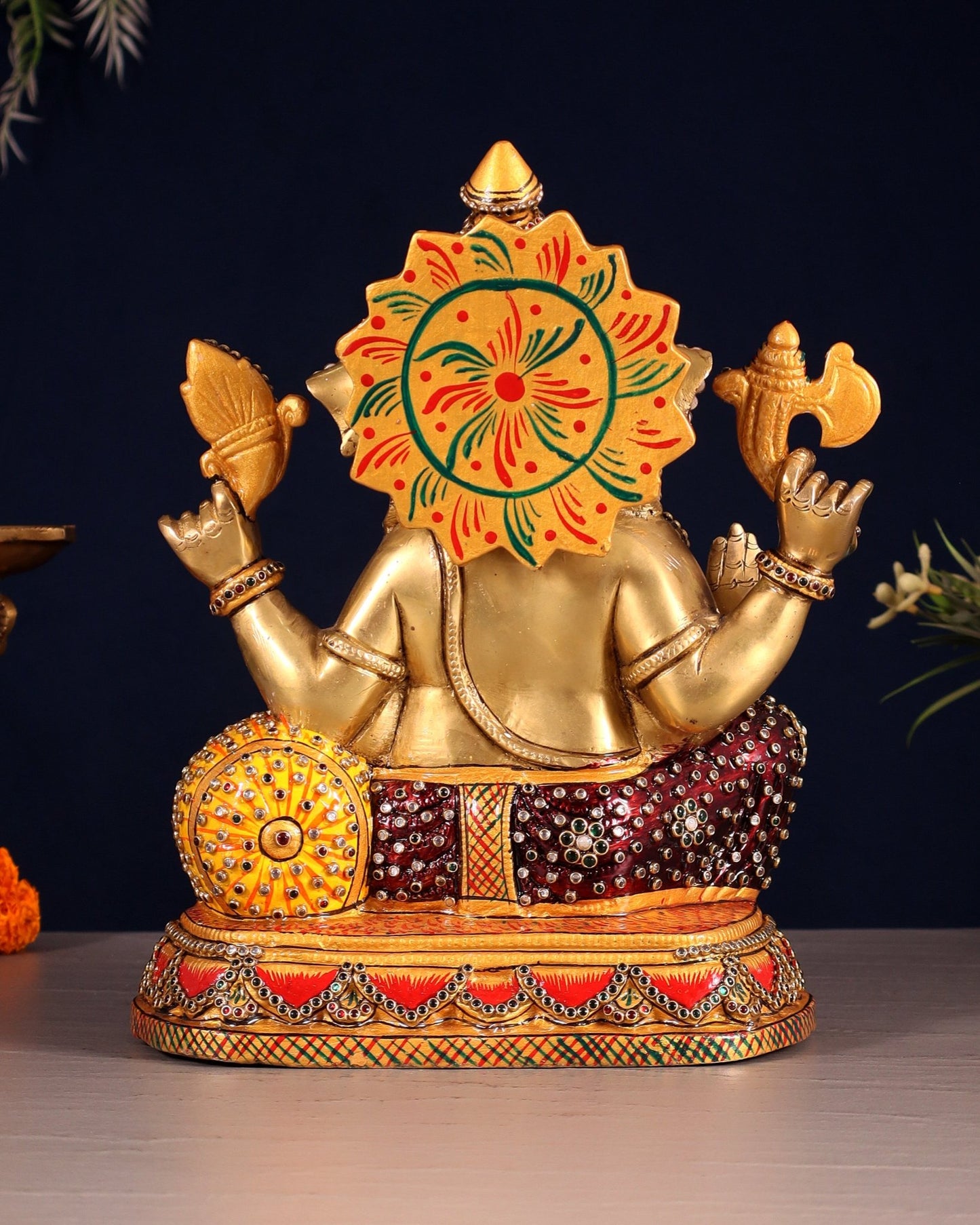 Unique Brass Lord Ganesha Decorated with Laakh Meenakari 9.5" - Budhshiv.com