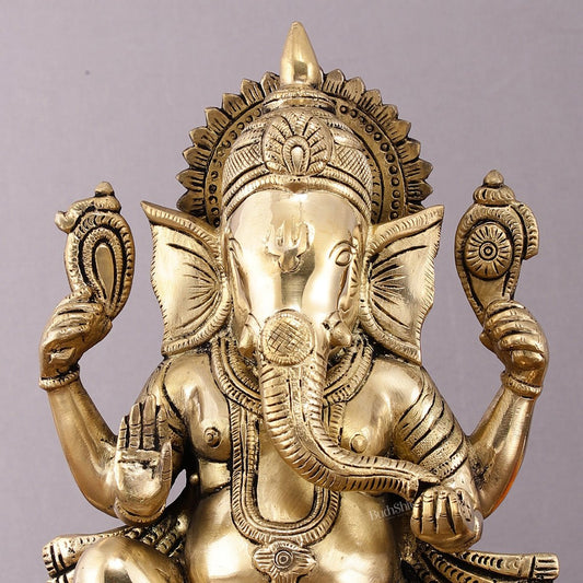 Unique Brass Lord Ganesha Statue - 11.5 Inch - Budhshiv.com
