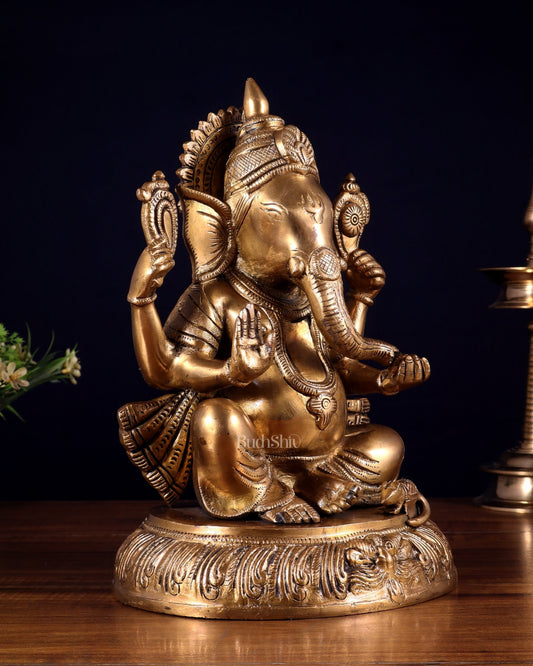 Unique Brass Lord Ganesha Statue - 11.5 Inch - Budhshiv.com