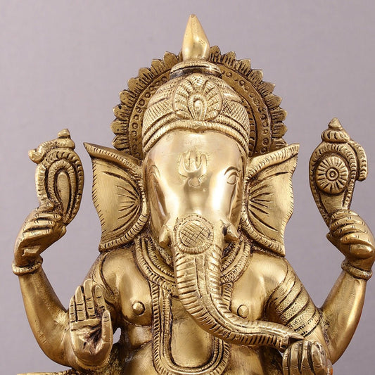 Unique Brass Lord Ganesha Statue - 9.5 Inch - Budhshiv.com