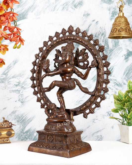 Unique Brass Nataraja Statue – Rare Dark Cocoa Finish Divine Sculpture (23 Inches) - Budhshiv.com
