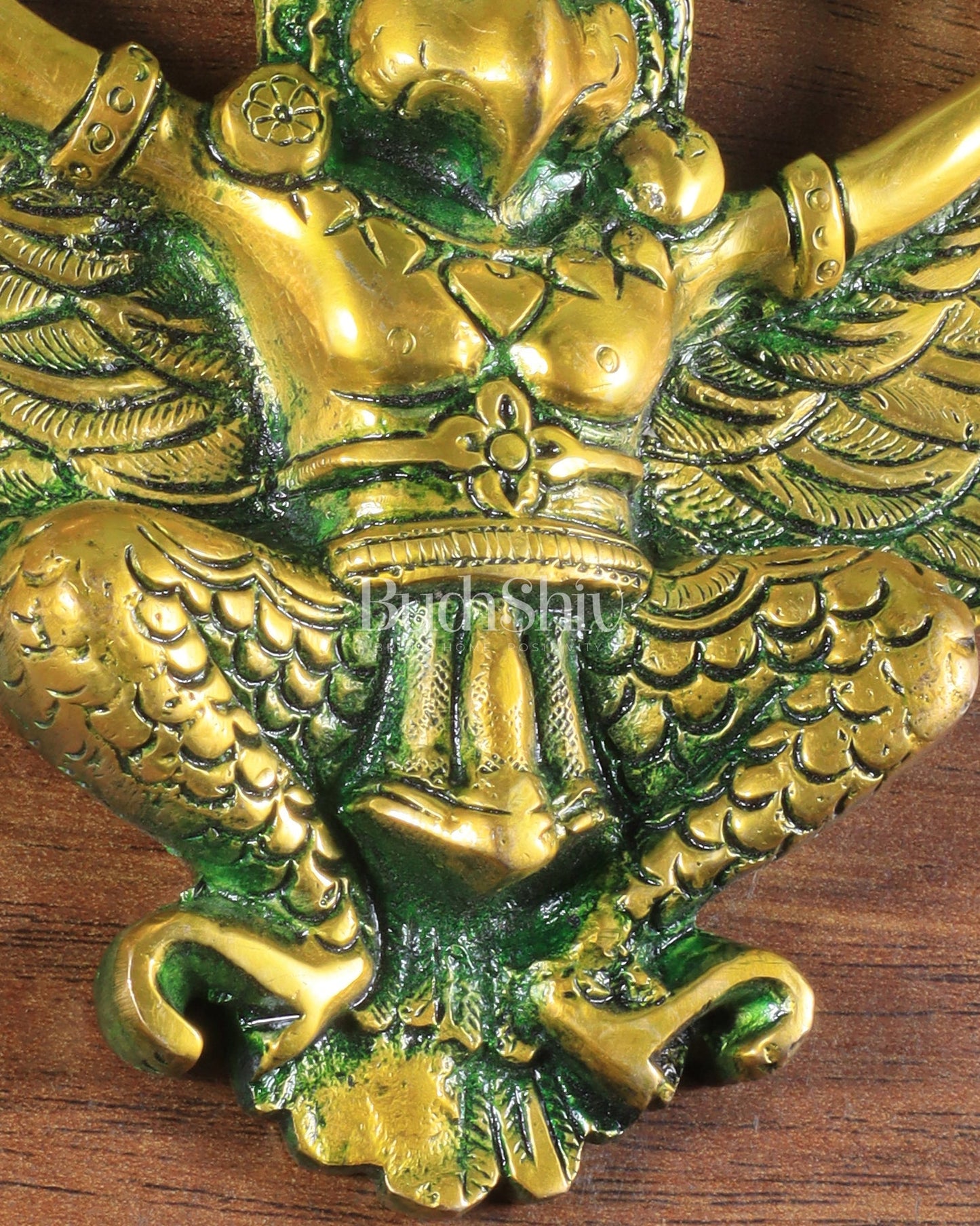 Unique Brass Wall Hanging Flying Garuda Idol 5" Green effect - Budhshiv.com