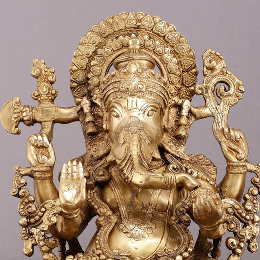 Unique Handcrafted Ganapati Brass Idol - 16" Superfine Brass Statue - Budhshiv.com