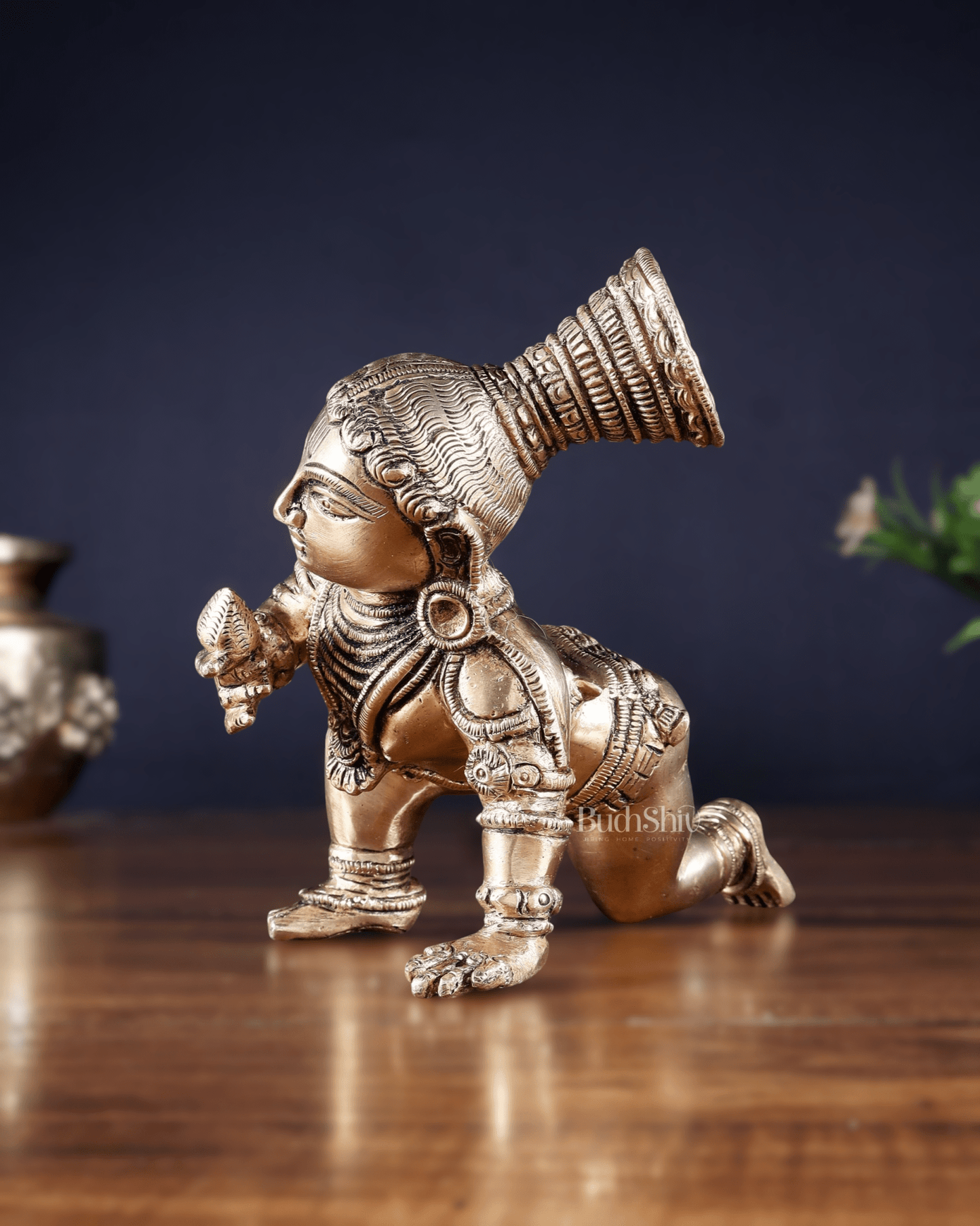 Unique Pure Brass Large Bal Gopal Baby Krishna Idol – 8” wide - Budhshiv.com