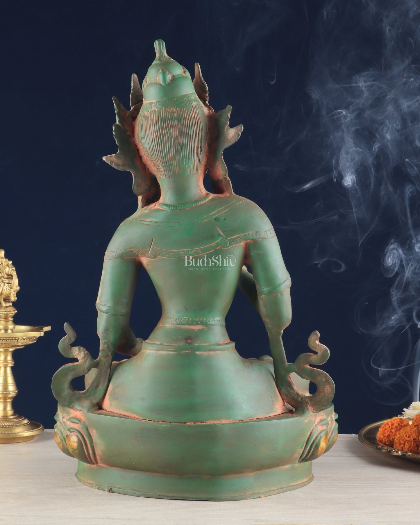 Vajrasattva, The Primordial Buddha – Antique Patina Brass Statue, 16" - Budhshiv.com