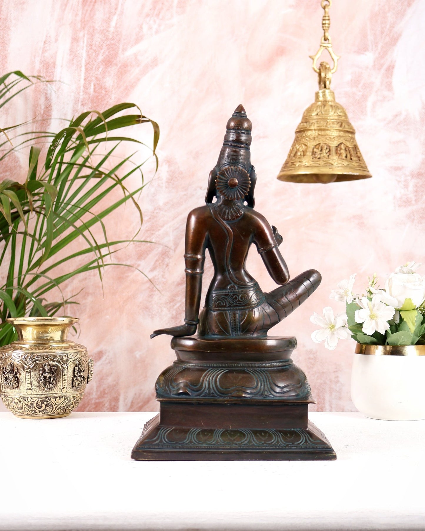 Vintage Bhoga Shakti Brass Devi Uma Parvati Sitting Statue bronze tone 14β Height - Budhshiv.com
