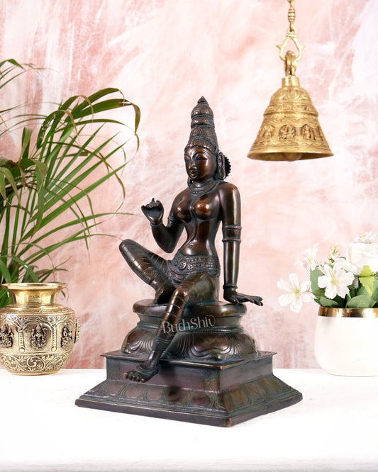 Vintage Bhoga Shakti Brass Devi Uma Parvati Sitting Statue bronze tone 14” Height - Budhshiv.com