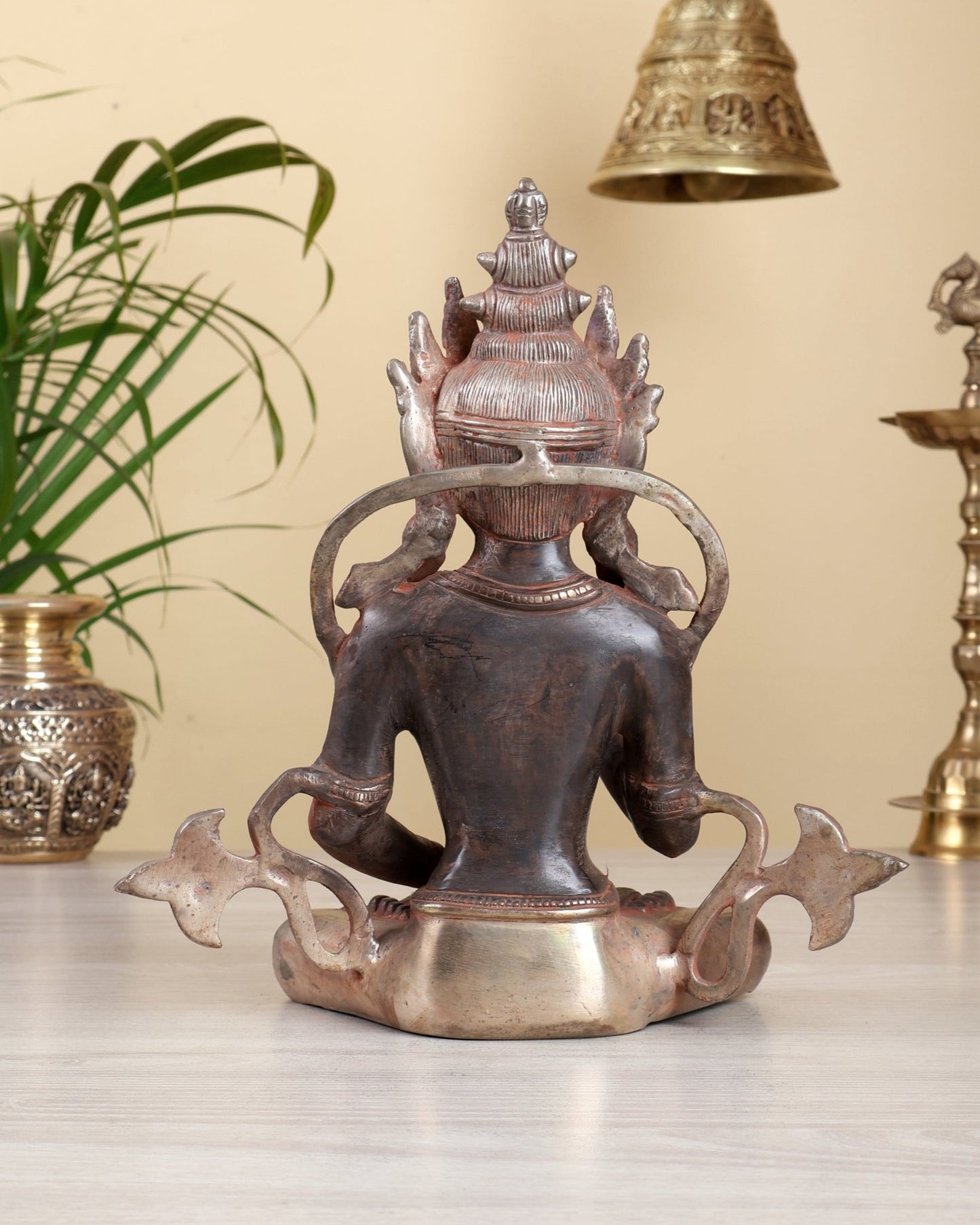 Vintage Brass amoghasiddhi Buddha Statue – Red Patina Finish with Silver Tone 10" - Budhshiv.com