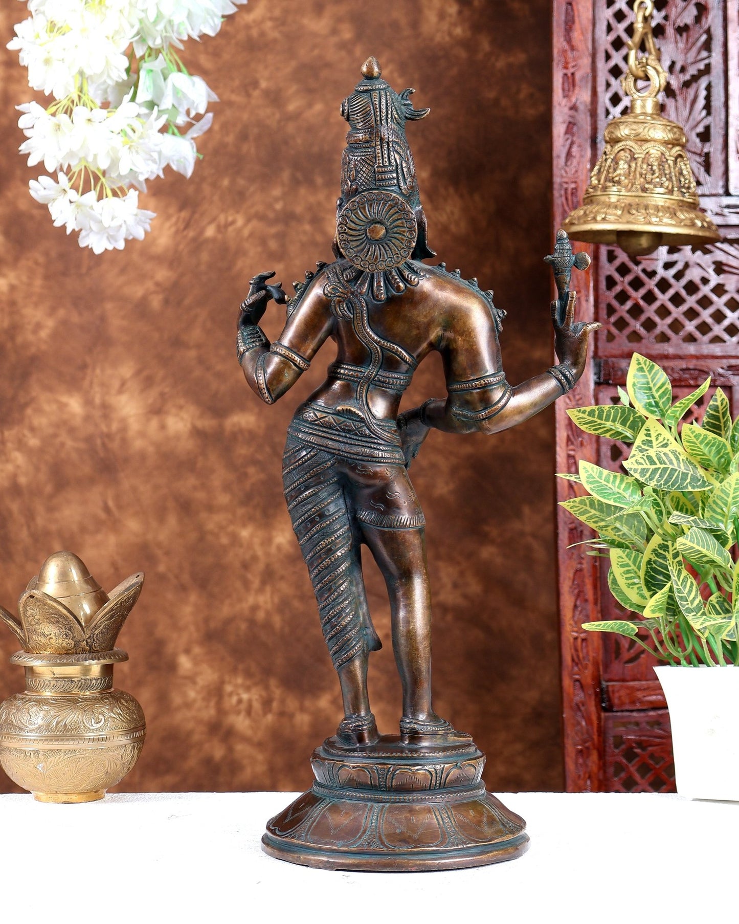 Vintage Brass Ardhanarishwara Statue | Bronze Tone Finish 19 inch - Budhshiv.com