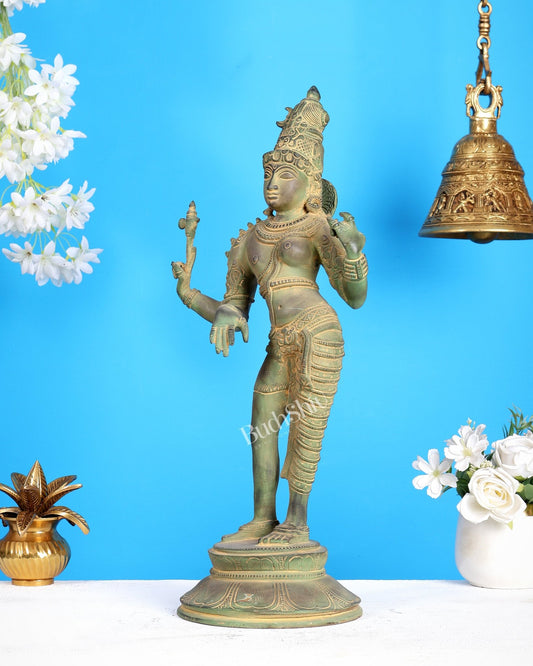 Vintage Brass Ardhanarishwara Statue | Green patina Tone 19 inch - Budhshiv.com