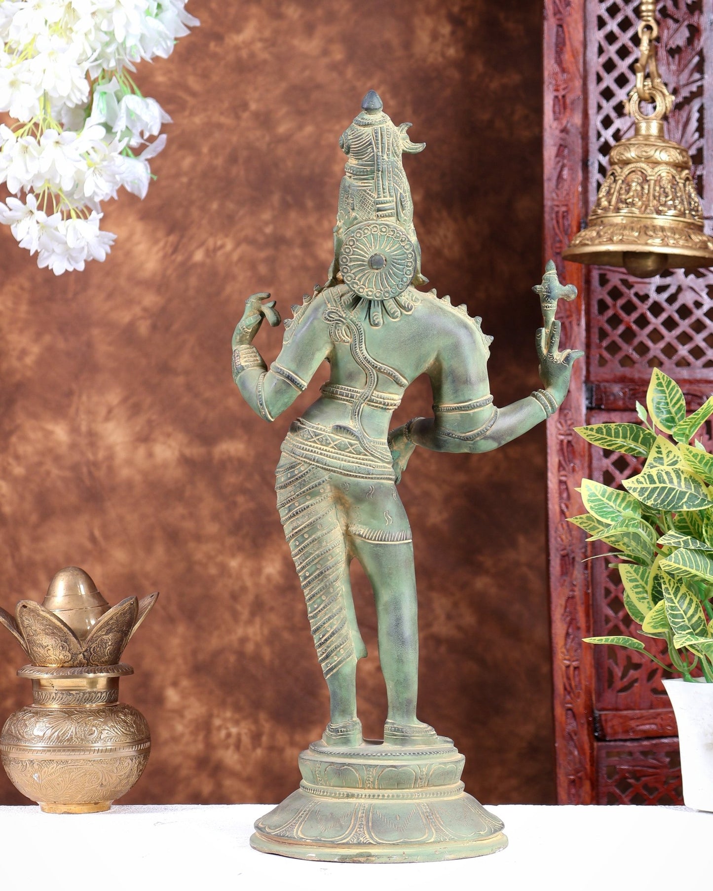 Vintage Brass Ardhanarishwara Statue | Green patina Tone 19 inch - Budhshiv.com