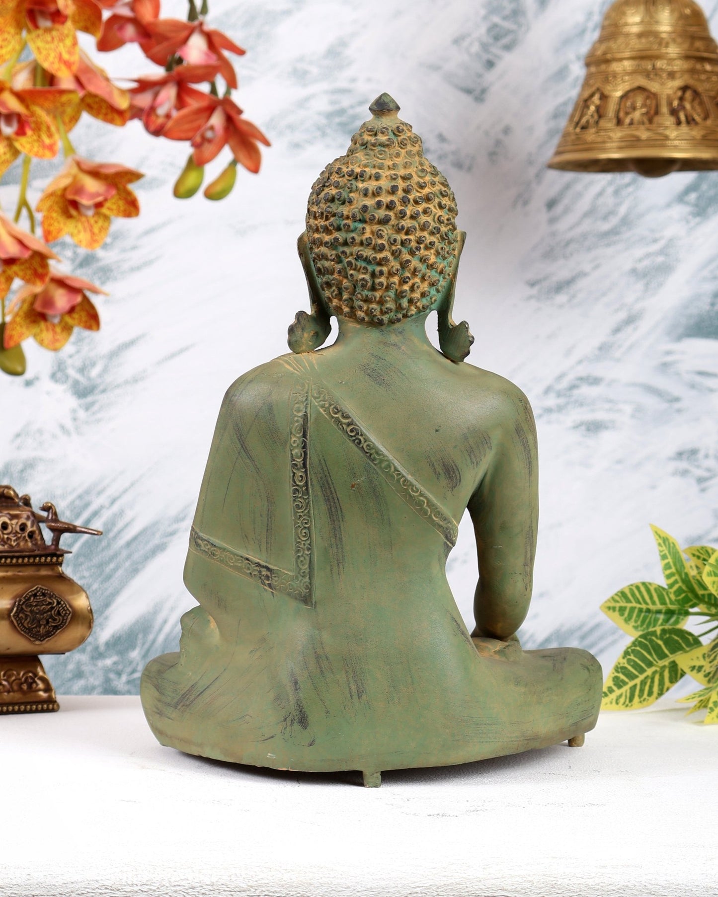 Vintage Brass Buddha Statue – Serene Heritage Spiritual Artefact 11 inch sand finish - Budhshiv.com