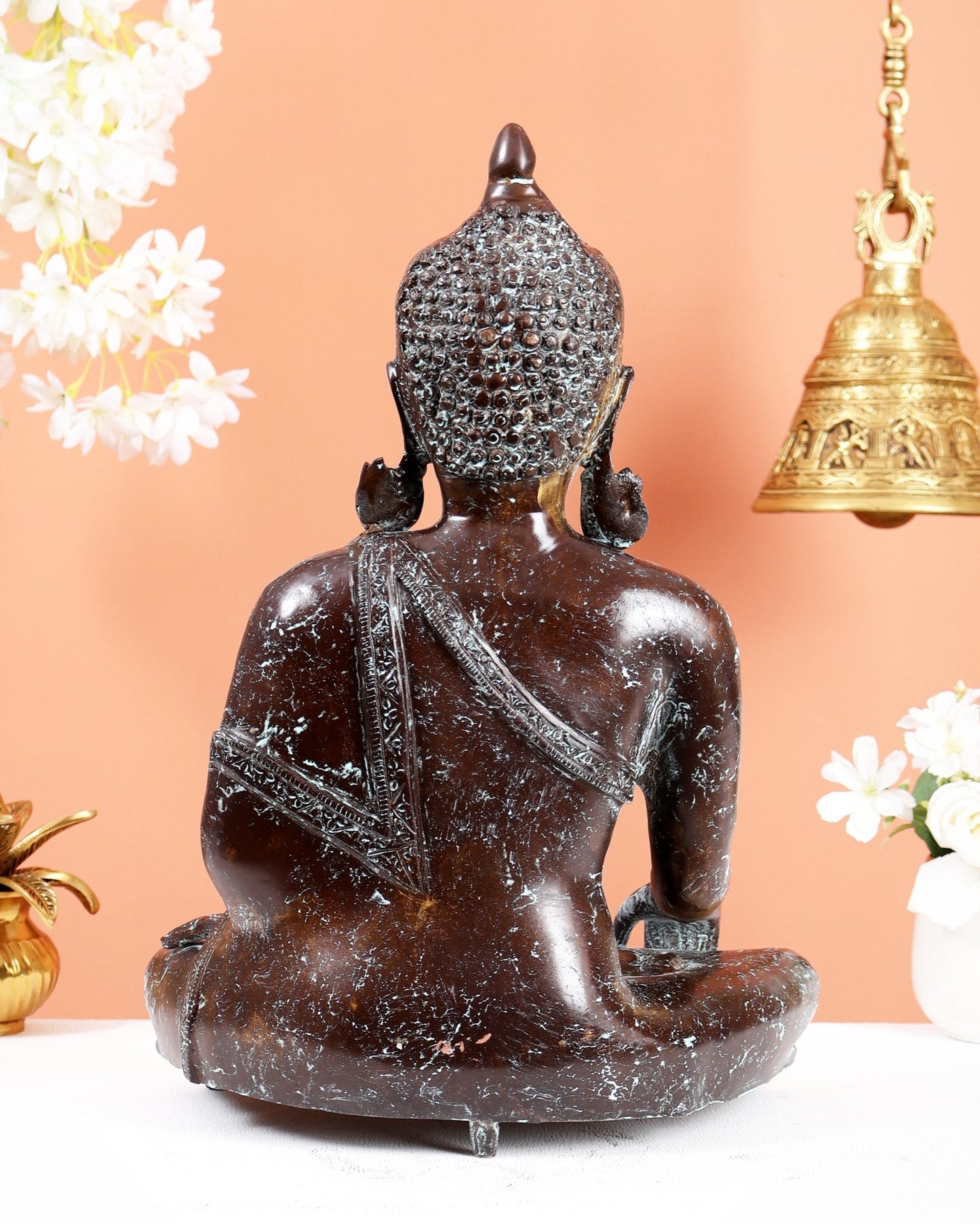 Vintage Brass Buddha Statue – Unique Patina Tone Meditation Sculpture (15.5 Inches) - Budhshiv.com