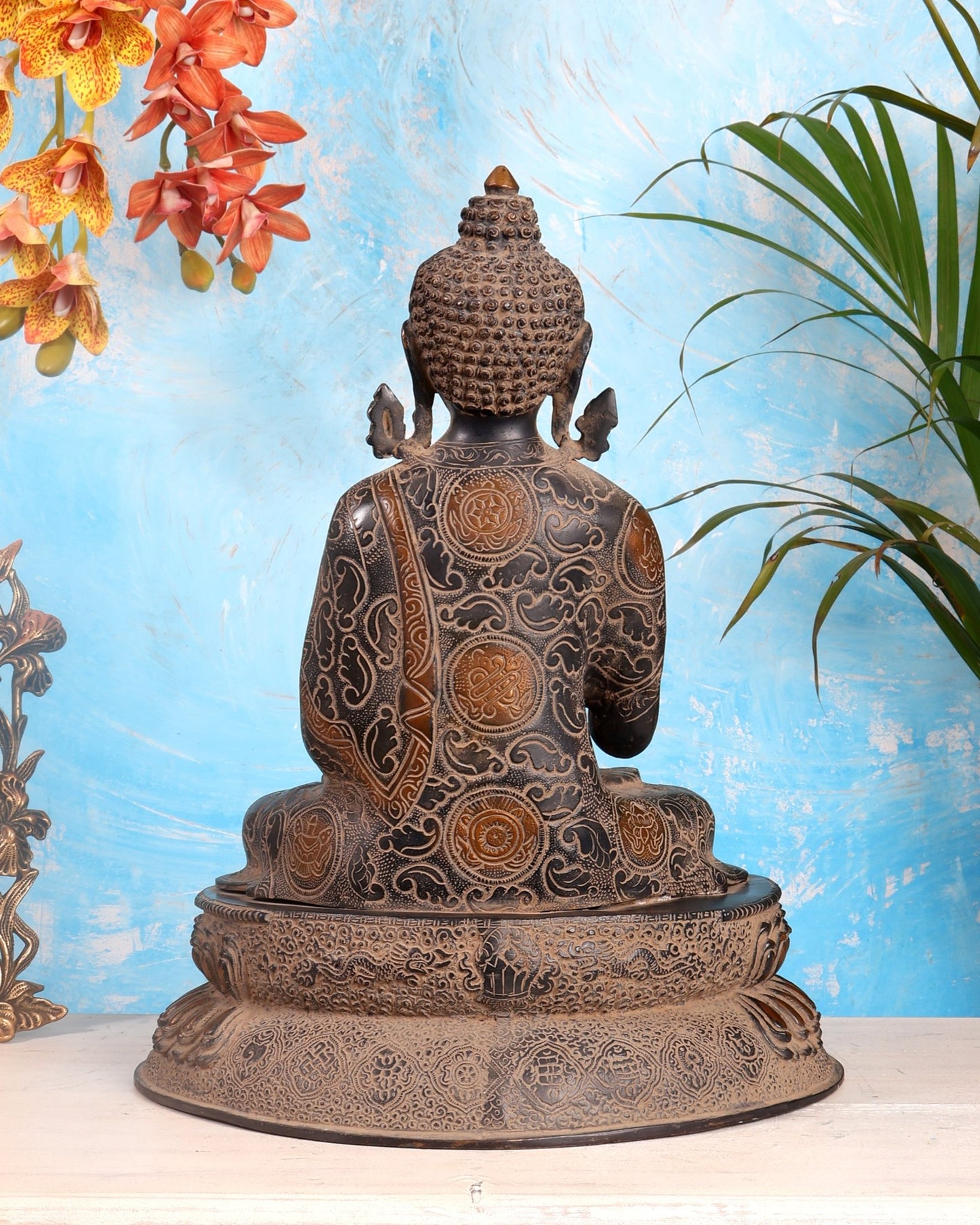 Vintage Brass Buddha Statue with Sand Finish – 16.5” - Budhshiv.com