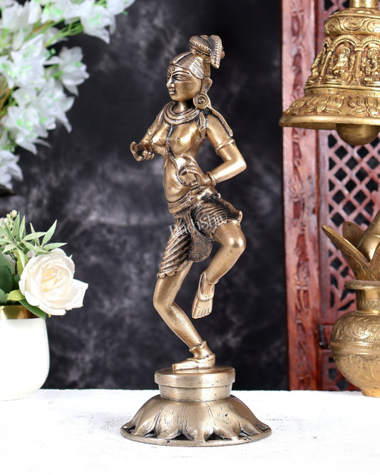 Vintage Brass Dancing Apsara Sculpture β Handcrafted Celestial Maiden Decorative Statue 12 inch - Budhshiv.com