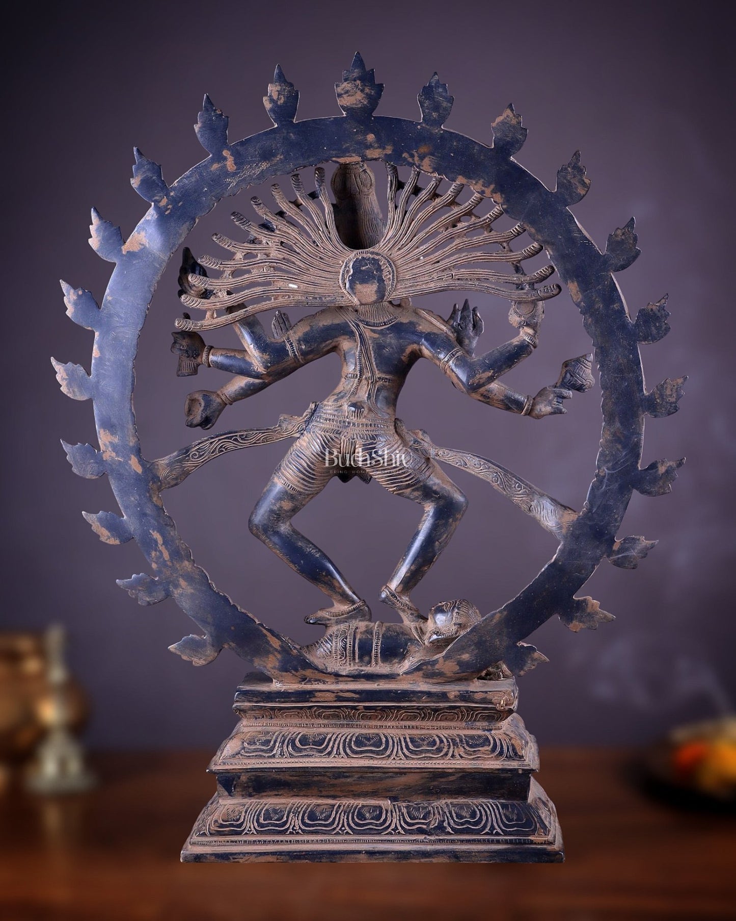 Vintage Brass Dancing Shiva as Nataraja Sculpture – 20" Height, Patina Finish - Budhshiv.com