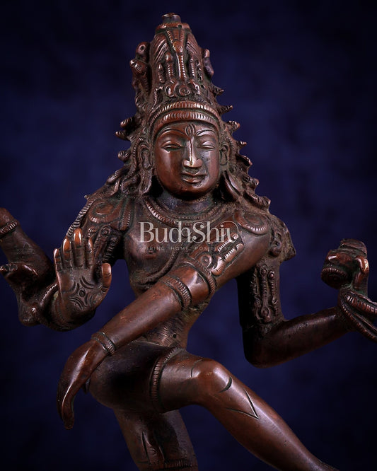 Vintage Brass Dancing Shiva Idol | Unique Pose with Bronze Finish 10" - Budhshiv.com