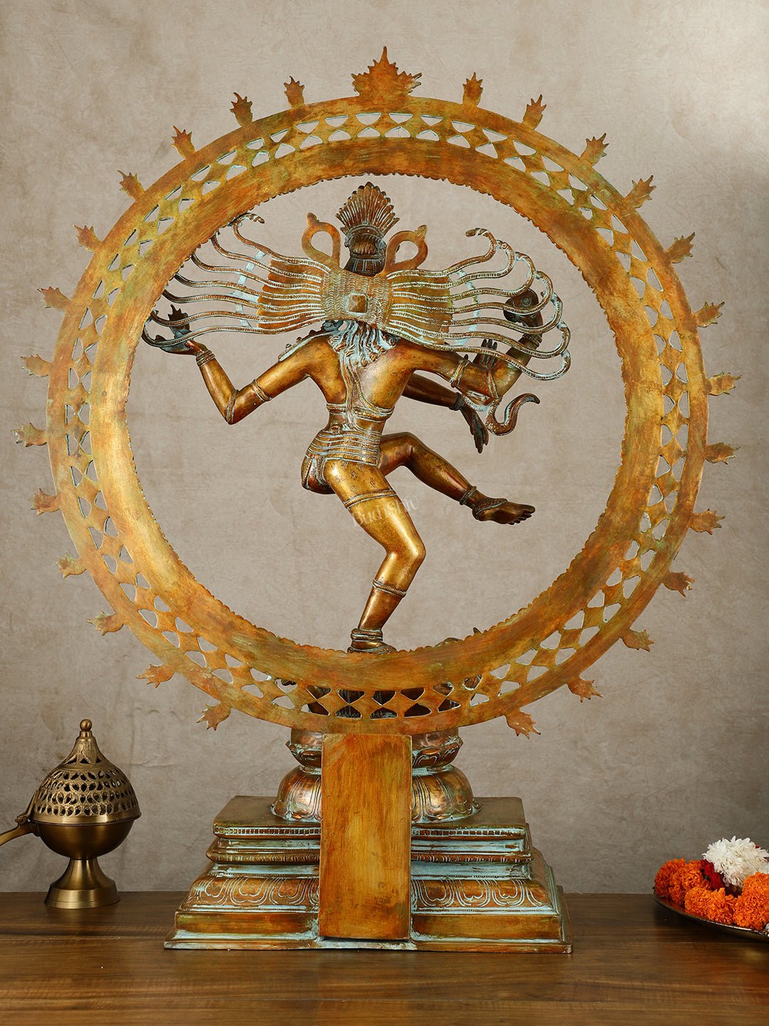 Vintage Brass Dancing Shiva Nataraja Sculpture with Removable Frame | 34" | 32 kg - Budhshiv.com