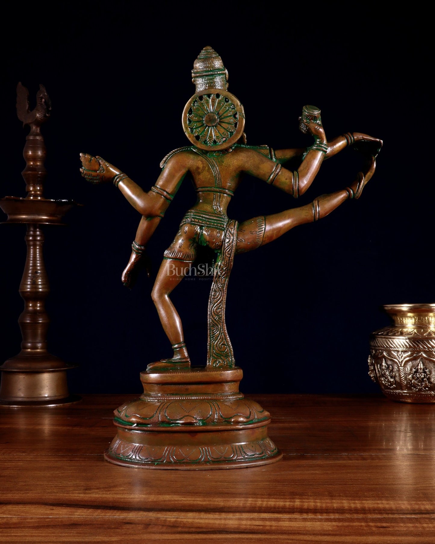 Vintage Brass Dancing Shiva statue | 14" Height chola bronze tone - Budhshiv.com