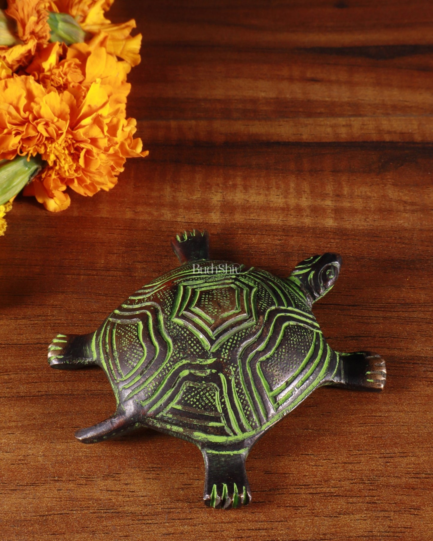 Vintage Brass Feng Shui Vastu small Tortoise – Black & Green Patina - Budhshiv.com