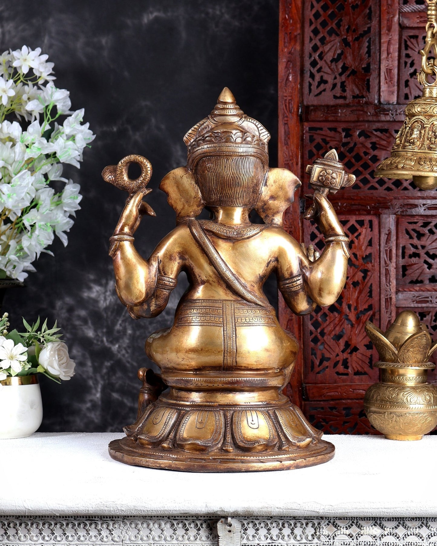 Vintage Brass Ganesha Statue – Rare Handcrafted Collectible Divine Sculpture 18 inch - Budhshiv.com