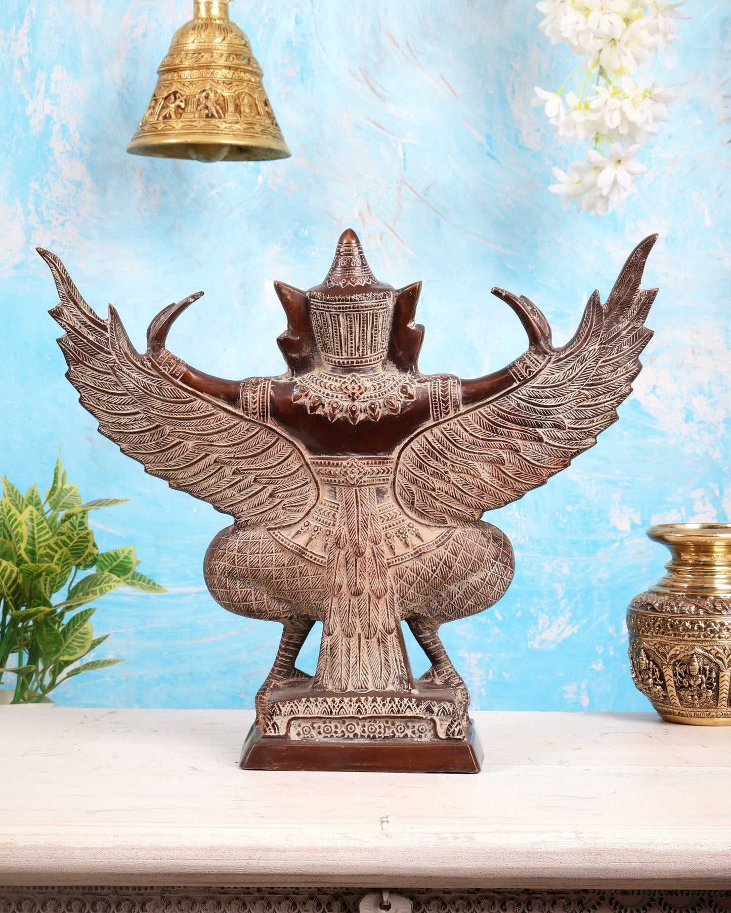 Vintage Brass Garuda with Open Wings – 14" vintage sand patina - Budhshiv.com