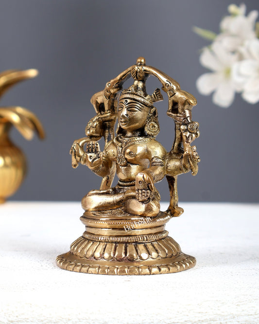 Vintage Brass Goddess Gaja Lakshmi Idol – Mini Divine Prosperity Statue 3.5 Inch - Budhshiv.com