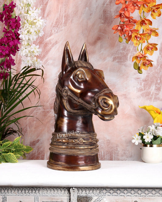 Vintage Brass Horse Head Bust Sculpture – Handcrafted Decorative Showpiece (20.5 Inches) - Budhshiv.com