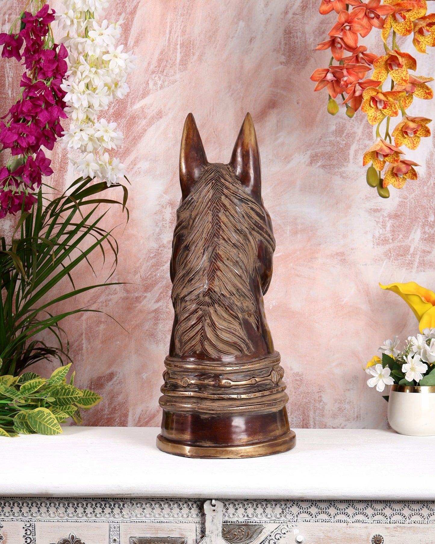 Vintage Brass Horse Head Bust Sculpture – Handcrafted Decorative Showpiece (20.5 Inches) - Budhshiv.com