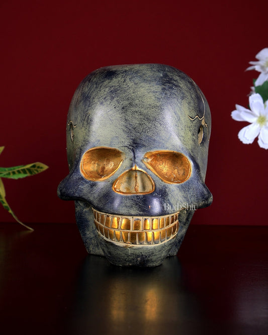 Vintage Brass Human Skull Sculpture | Artistic & Sadhna Showpiece | BudhShiv - Budhshiv.com