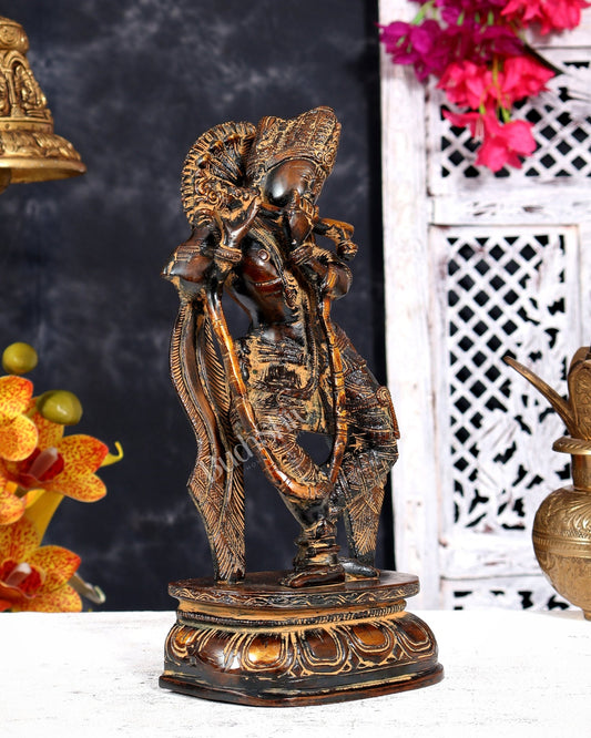 Vintage Brass Krishna Idol — Rustic Patina 11 inch - Budhshiv.com