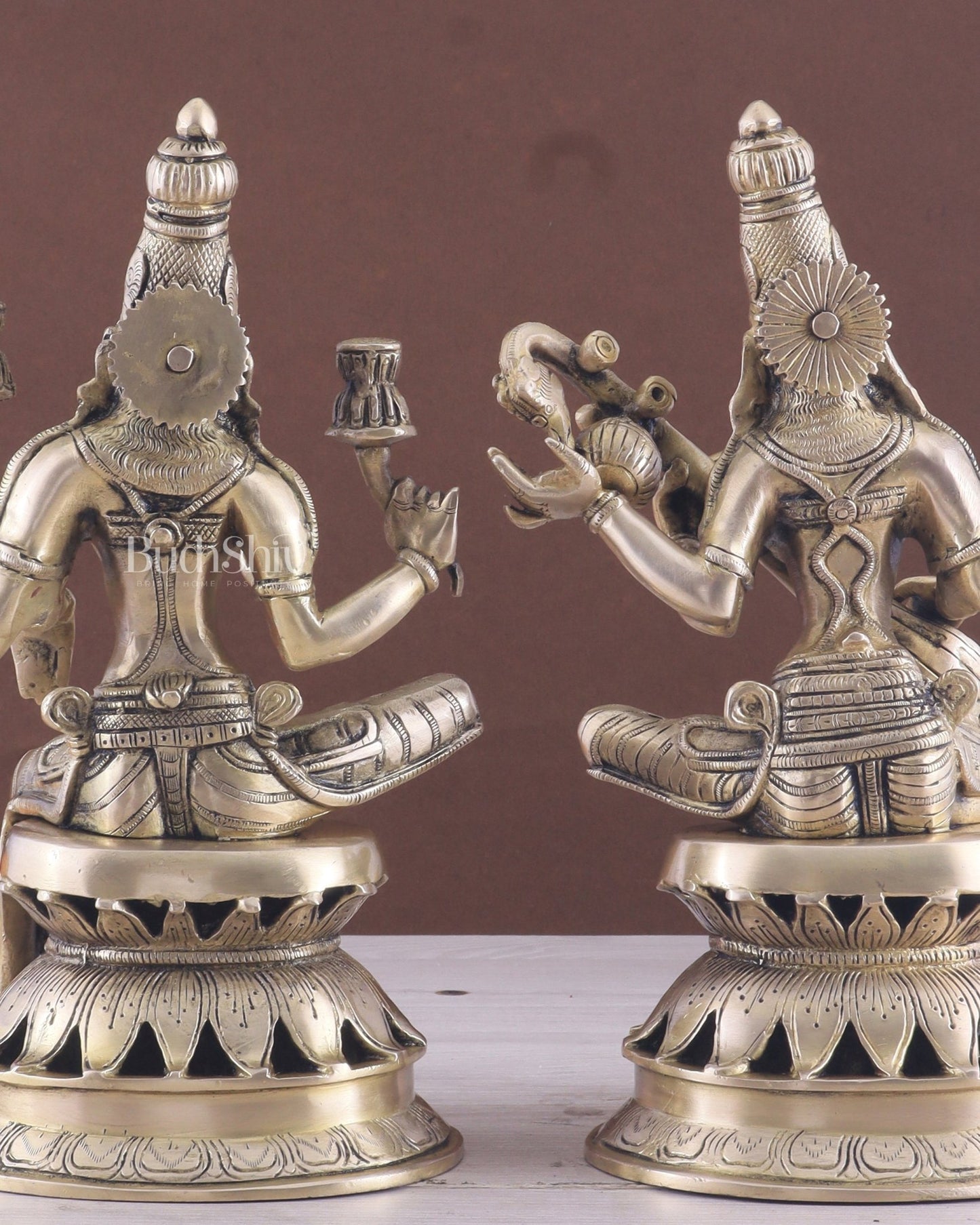 Vintage Brass Lakshmi and Saraswati Idol Pair - 12" - Budhshiv.com