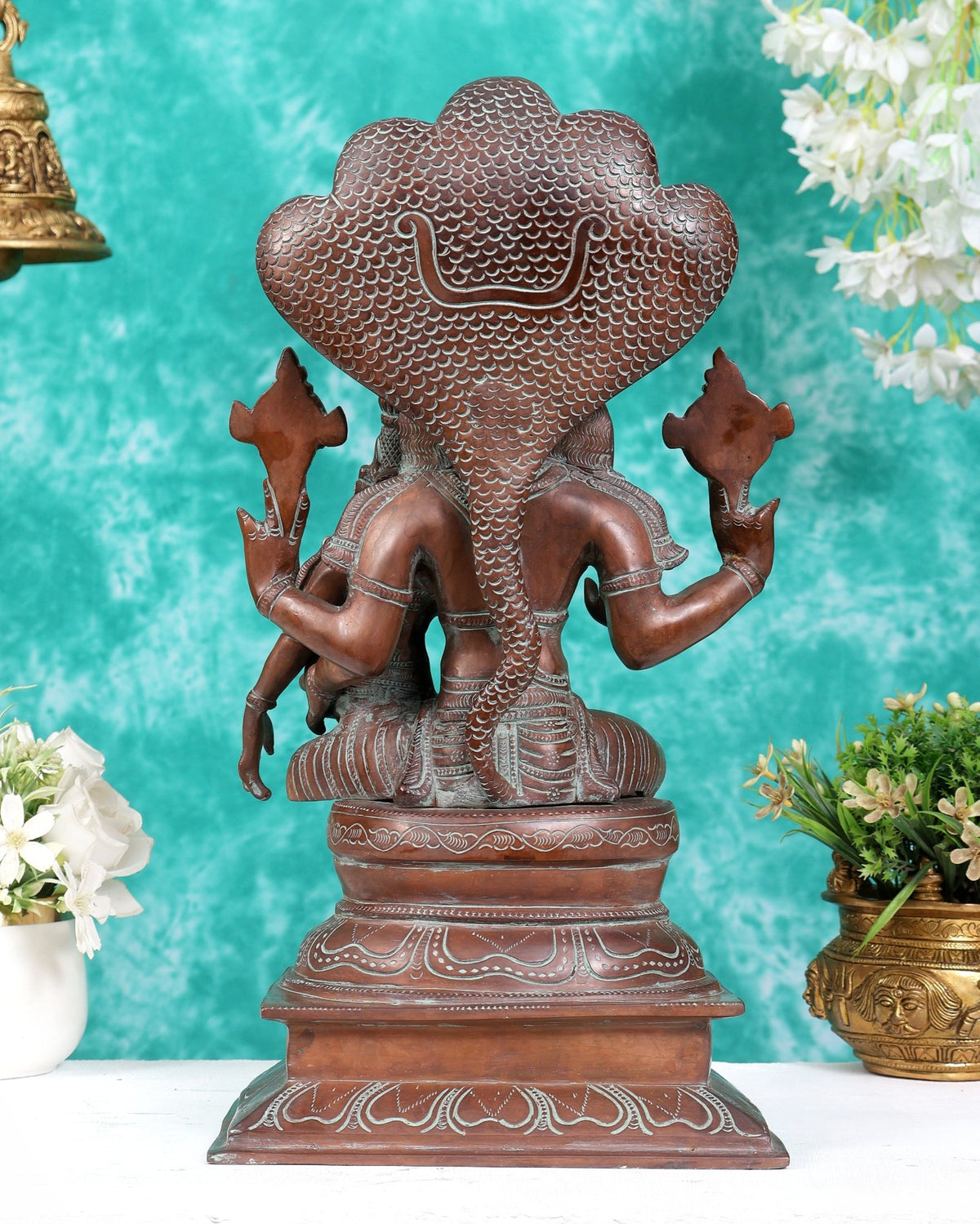 Vintage Brass Lakshmi Narasimha Swamy Statue 15" rustic patina - Budhshiv.com