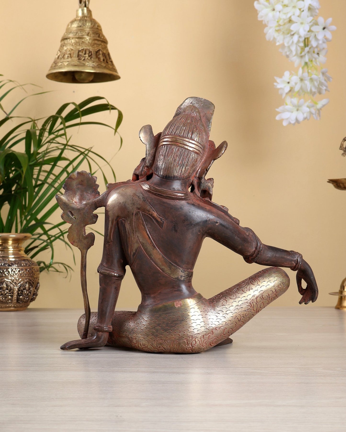 Vintage Brass Lord Indra Dev Statue – Red & Silver Antique Tone 11 inch - Budhshiv.com