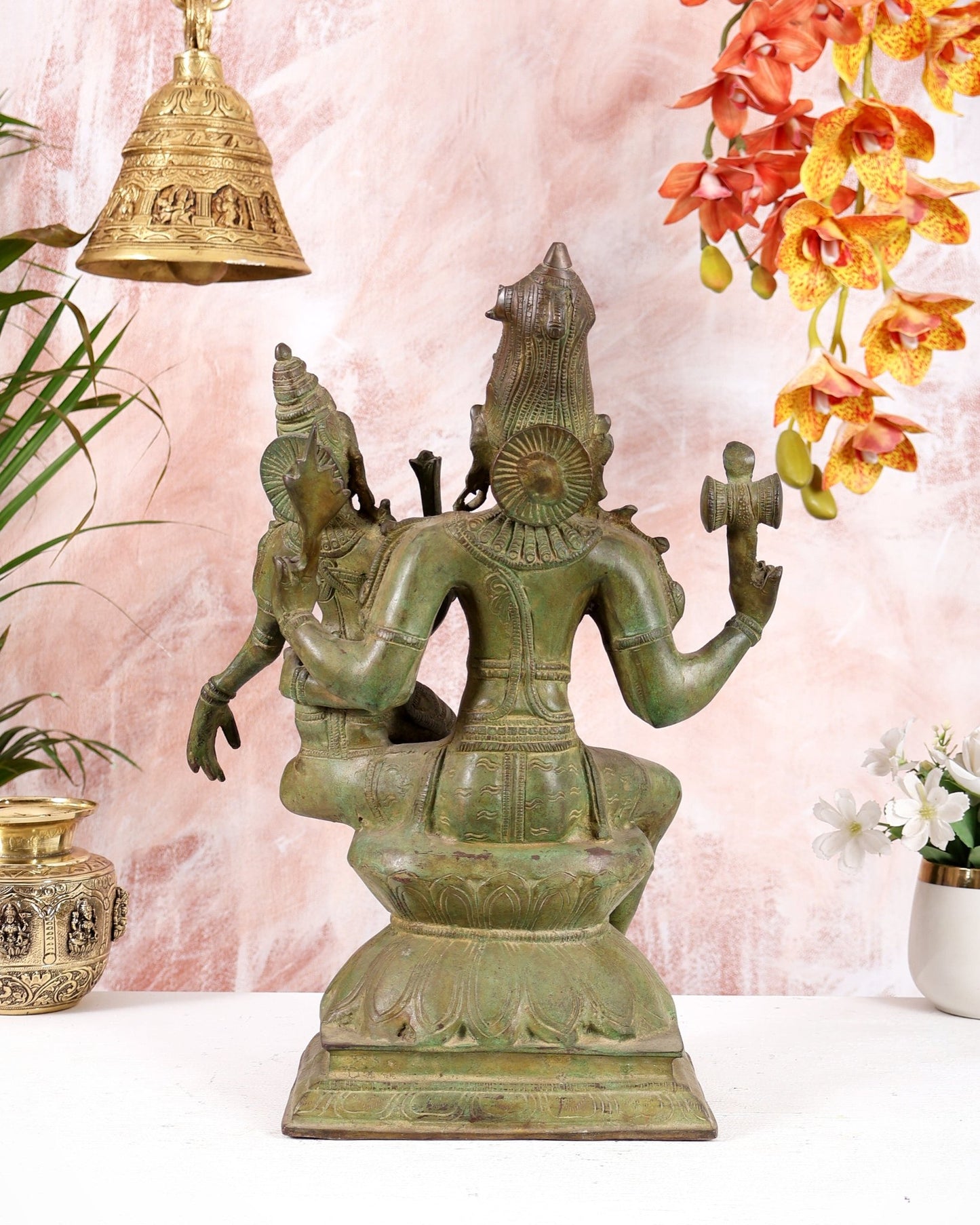 Vintage Brass Lord Shiva and Goddess Parvati Idol - 15" Height - Budhshiv.com