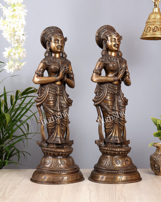 Vintage Brass Namaste Welcome Ladies – Pair 22 inch - Budhshiv.com