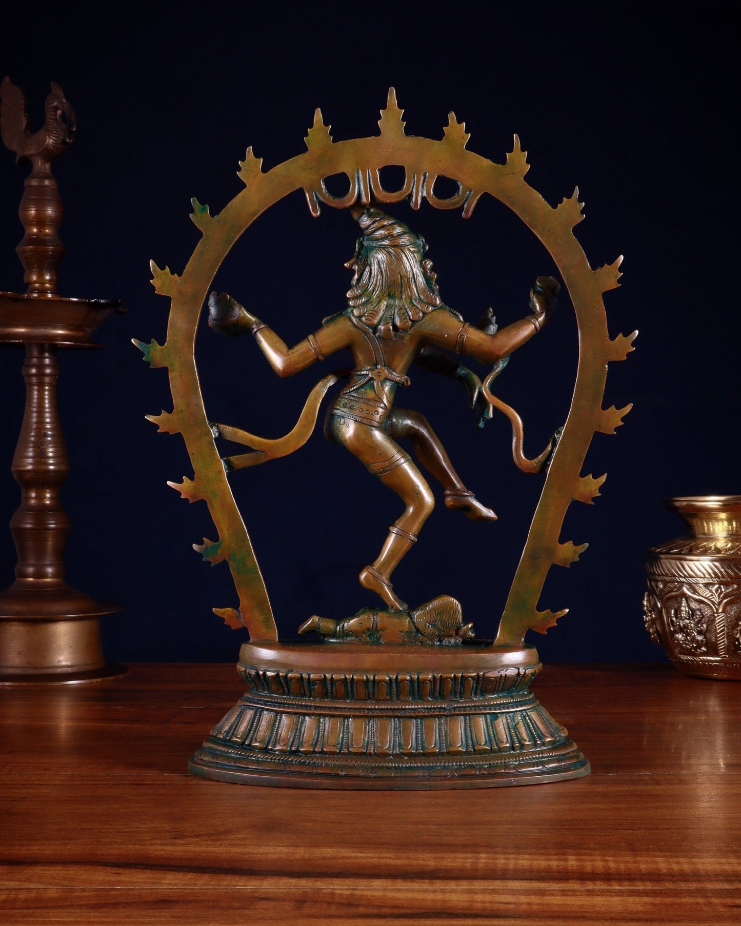 Vintage Brass Nataraja Dancing Shiva Idol with Oval Arch - 12.5" - Budhshiv.com