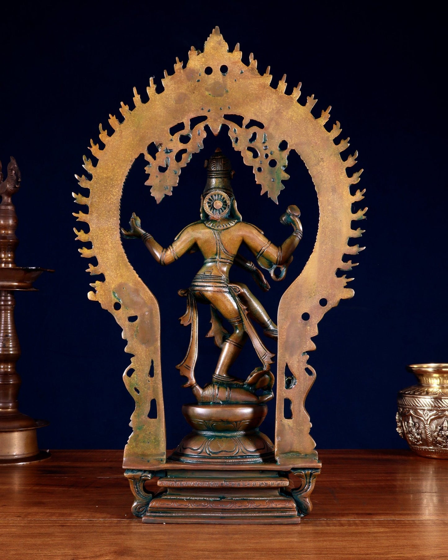 Vintage Brass Nataraja Dancing Shiva Sculpture - 18" Height Chola bronze tone - Budhshiv.com