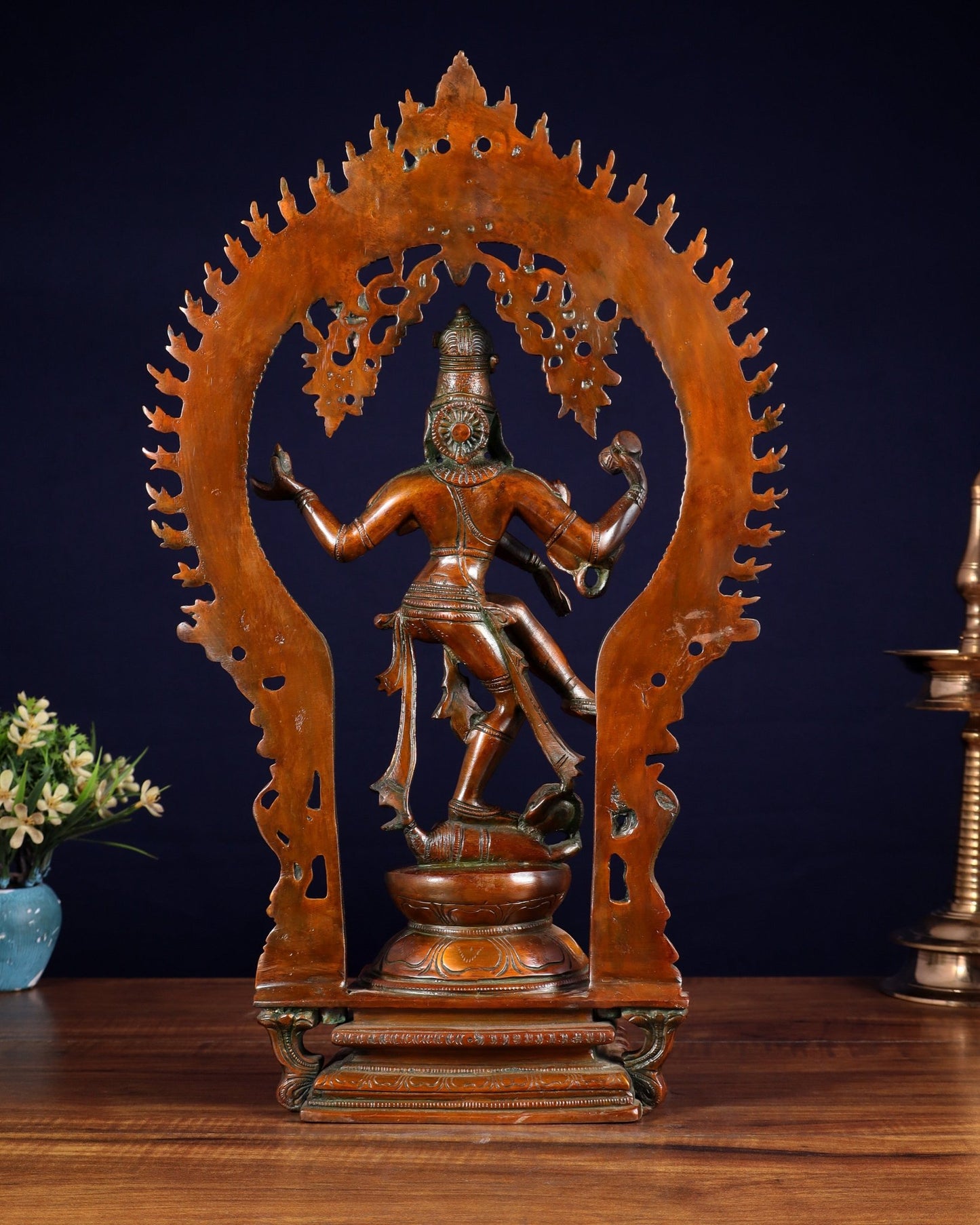 Vintage Brass Nataraja Dancing Shiva Sculpture - 18" Height Chola tone - Budhshiv.com