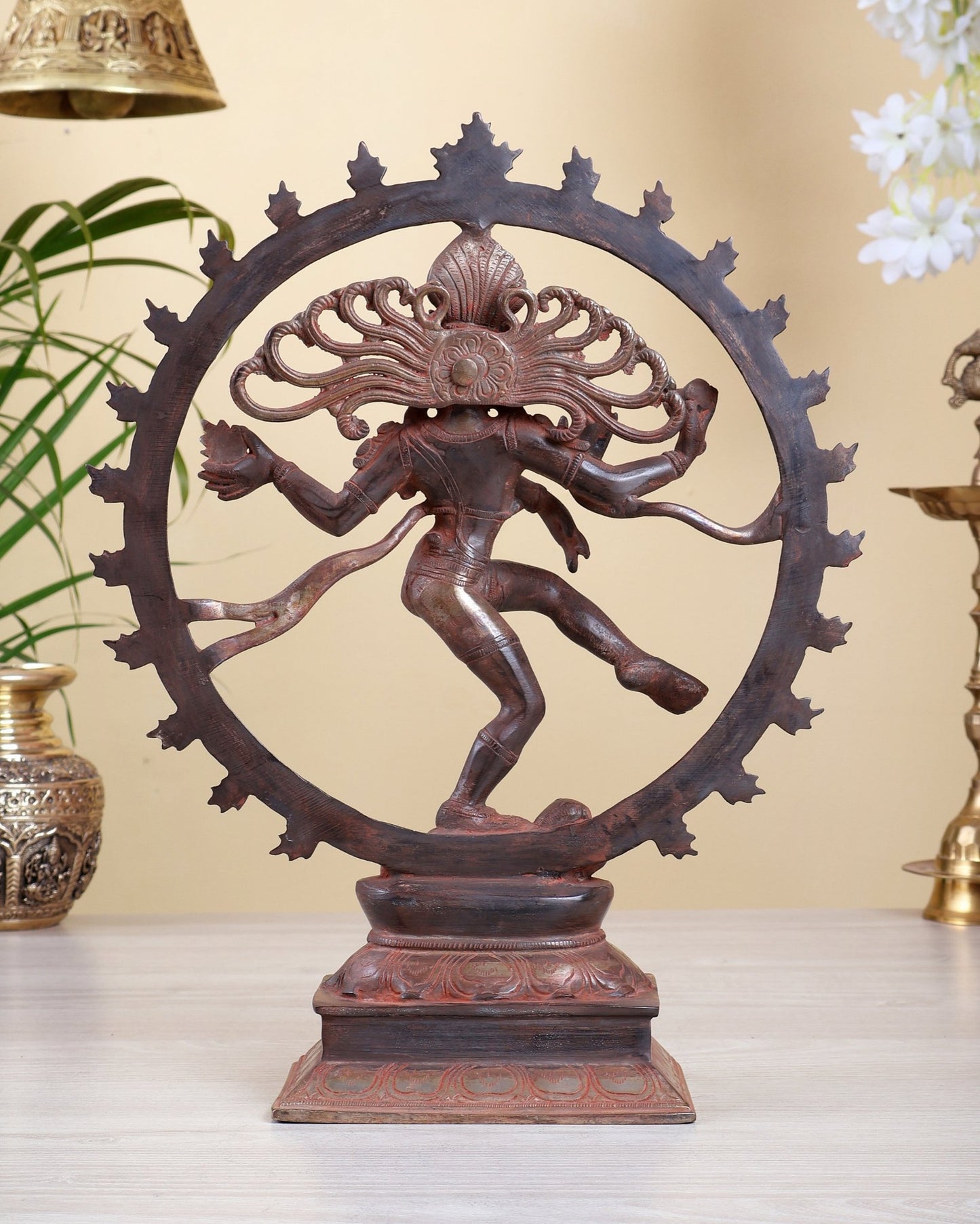 Vintage Brass Nataraja Statue vintage red Finish 13 inch - Budhshiv.com