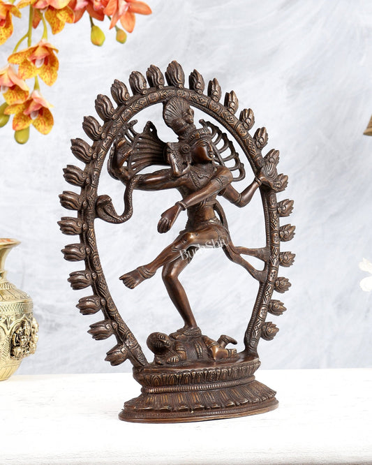 Vintage Brass Nataraja statue with Oval Ring | 12 Inch Height | 3.2 KG - Budhshiv.com